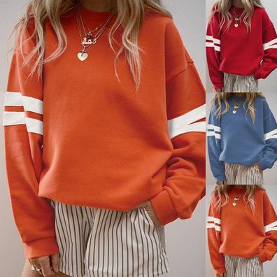 Damen Gestreifter Langarm Pullover Tops Sweatshirt Hoodie Lassig Lose GRobE 8-20