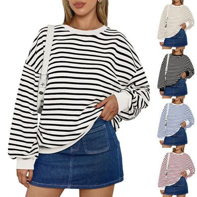 Damen Baggy Streifen Pullover Casual Hoodie Sweatshirts Jumper Tops ubergroben