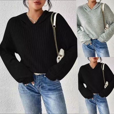 Damen Lose Pullover Tops Gestrickte Hoodies Langarm Mit Kapuze Sweatshirts Pullover