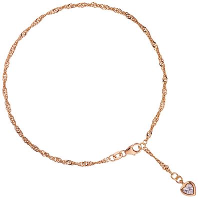 NEU & CHIC . OVP . Fußkettchen Fußkette Herz 925 Silber rotgold vergoldet 2,2 mm 25