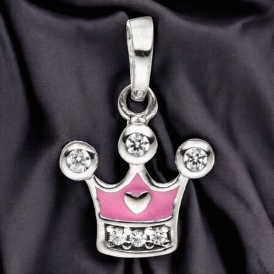 Kinder Anhänger Krone 925 Sterling Silber mit Zirkonia Kinderanhänger rosa