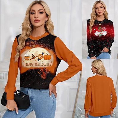 Frauen Jumper Sweatshirt Top Pullover Weihnachten Halloween Gedruckt Hoodies GRobE