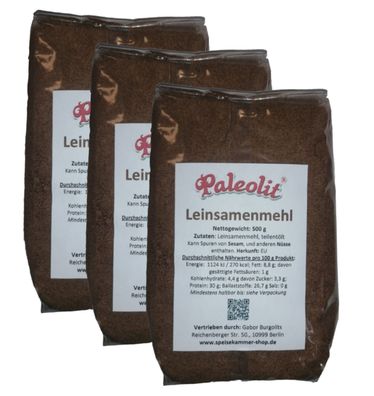 3 x 500g Leinsamenmehl teilentölt Glutenfrei Leinmehl Vegan