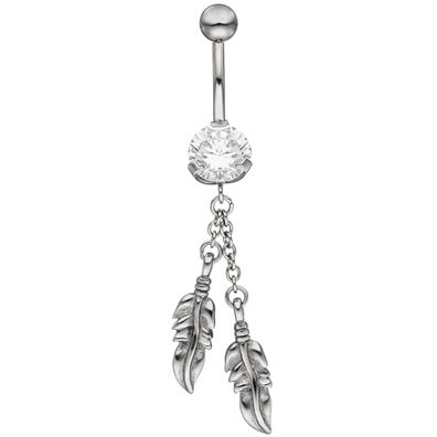 NEU & CHIC . OVP . Bauchnabel Piercing Feder aus Edelstahl mit Kristallstein