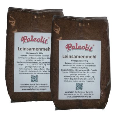 2 x 500g Leinsamenmehl teilentölt Glutenfrei Leinmehl Vegan