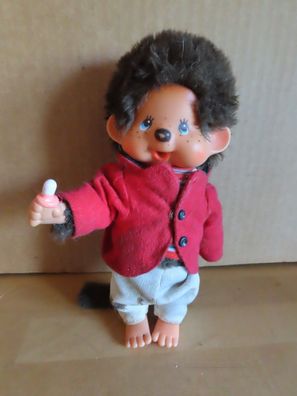 Figur Puppe Monchhichi rote Jacke Schnuller in der Hand Sekiguchi 1974
