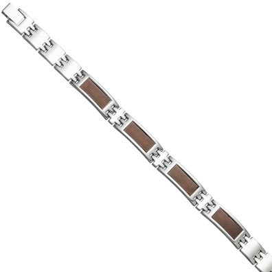 NEU & CHIC . OVP . Herren Armband aus Edelstahl mit braunen Carbon Einlagen 21 cm