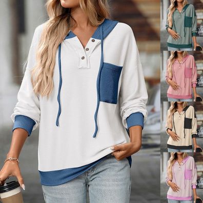 Frauen TOPS Pullover Jumper Mit Kapuze Sweatshirts Casual Patchwork Hoodies Lose