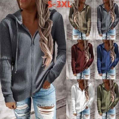 Damen Herbst Dunne Outwear Hoodie Damen Reibverschluss Up Kapuzenjacke