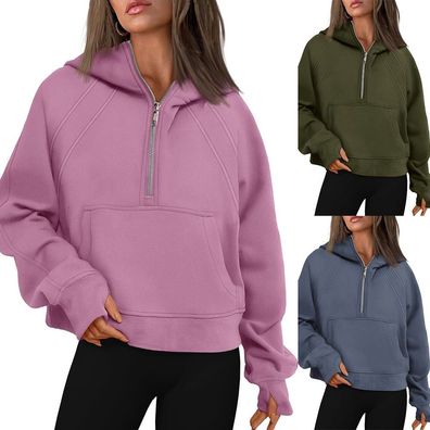 Damen Winter Fleece Pullover Sweatshirts Zip Neck Hoodies Lose Mantel Tops GRobE