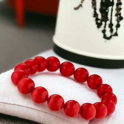 NEU & CHIC . OVP . Armband Muschelkern Perlen rot 19 cm Perlenarmband elastisch