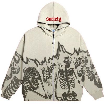 Y2K Emo Men Streetwear Vintage Skull Hoodie Zip Up Hoodies Grunge Oversized