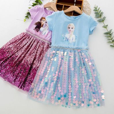 Kinder Madchen Elsa Anna Pailletten Prinzessin Kleid Partykleid Cosplay