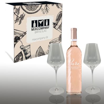Mirabeau Pure Rosé Geschenkset mit 2 geriffelten Mirabeau Weingläsern – Provenc
