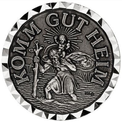 NEU & CHIC . OVP . Autoplakette Schutzpatron Christopherus 925 Sterling Silber KOMM G