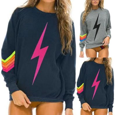 Damen Aviator Nation Langarm Sweatshirt Freizeit Rundhals Lose T-Shirt Tee Tops