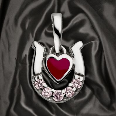Kinder Anhänger Hufeisen Herz 925 Sterling Silber 5 Zirkonia