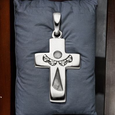 Anhänger Kreuz Schutzengel Kreuz 925 Silber mattiert 4 Zirkonia Kreuzanhänger