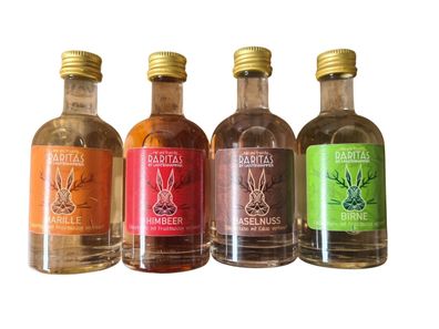 4er Tasting Raritas Spirituose Marille, Birne, Halsenuss und Himbeer