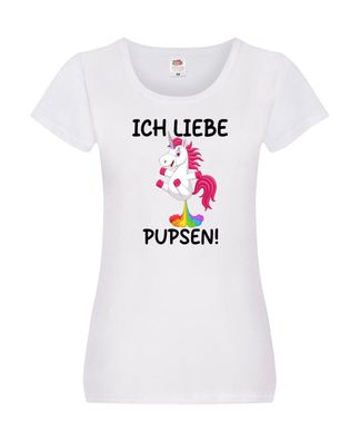 Ich liebe Pupsen | Einhorn | Pupsendes Einhorn Damen Shirt Weiß