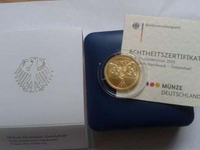 50 euro 2025 Gesundheit Deutsches Handwerk BRD 1/4 Unze Feingold Prägestätte A Berlin