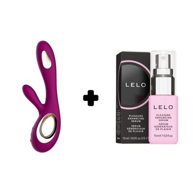 LELO Bundle Soraya Wave Vibrator Deep Rose mit Klitoris Serum 15ml