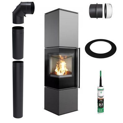 Freistehender Kaminofen KRATKI REN L Links 7 kW Ø150 Montageset