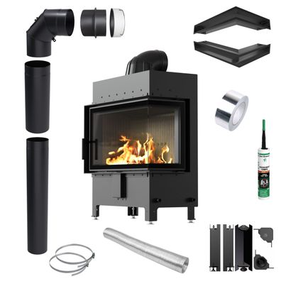 KRATKI LUCY Kamineinsatz schwarz rechts 14 kW Ø200 Holz Set