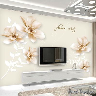 Vlies Fototapete Wandtapete Wandbilder 3D Handbemalt Elegante Weiße Blume 3550