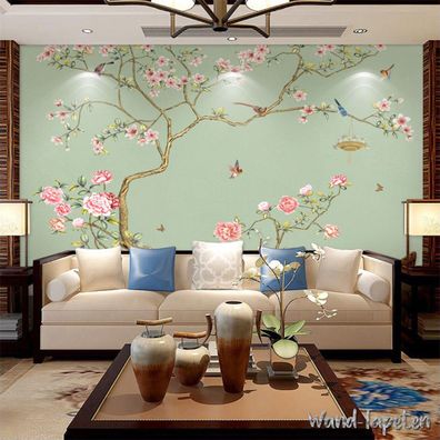 Vlies Fototapete Wandtapete Wandbilder Handgemalte Blumen Pflaumenblüten 3590