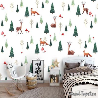 Vlies Fototapete Wandtapete Wandbilder handgemalte Märchenwelt mit Hirsch 3597