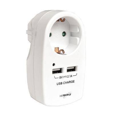 Heitech Steckdose Steckdosenadapter mit 2 USB-Ports