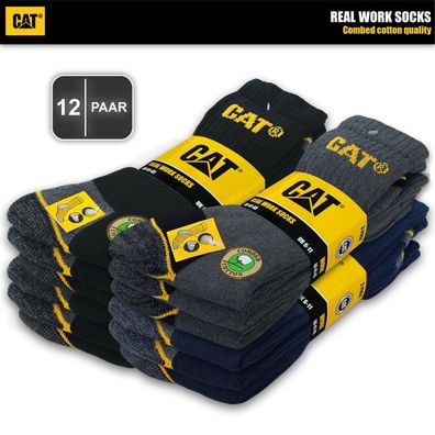 12 Paar CAT® Caterpillar REAL WORK Arbeitssocken Business Socken Strümpfe 35-50