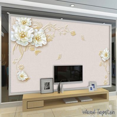 Vlies Fototapete Wandtapete Wandbilder 3D Luxury Golden Flower Jewelry 3622