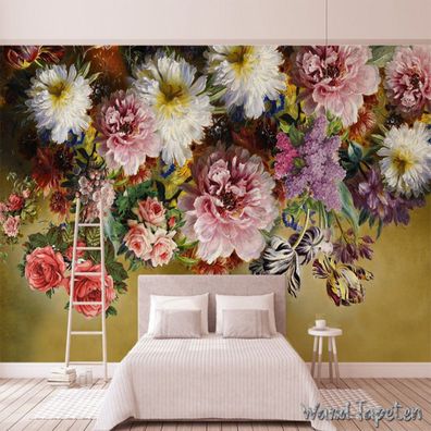 Vlies Fototapete Wandtapete Wandbilder Handbemalte Rosen Blumen 3623