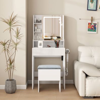 Schminktisch mit LED Spiegel Kosmetiktisch Frisiertisch Einstellbarer Helligkeit