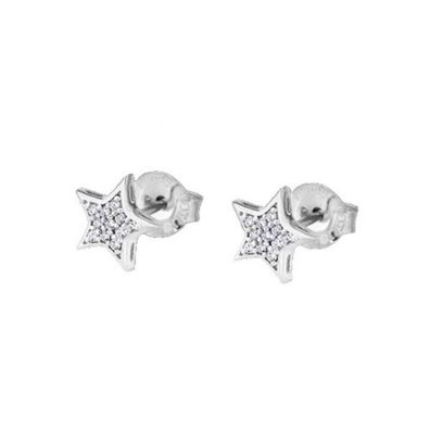 Glittering silver earrings Stars with clear zircons LP1622-4 / 1