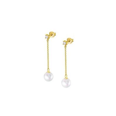 Tender gold-plated silver earrings with clear zircon and synthetic pearl LP1932-4 / 1