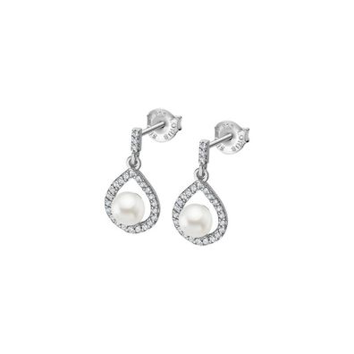 Elegant silver earrings with zircons and pearls LP3198-4 / 1