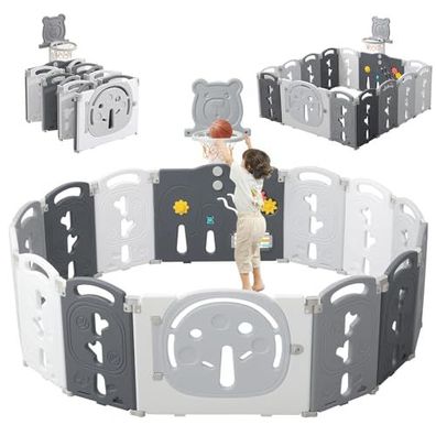 YOLEO Klappbares Laufgitter 113 x 113 cm, Laufgitter mit Tür und Spielbrett