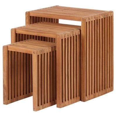 deVries Beistelltisch 3er-Set "WOODIE" aus Teakholz 1 x Tisch 25 x 25 x 35 cm 1 x Ti
