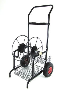 Schlauchwagen Schlauch Handwagen Schwarz mit Ablagekörbe bis 60m Gartenschlauch