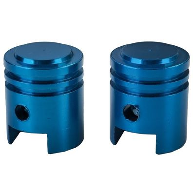Ventilkappen Alu Blau Kolben Style Universal für Auto Motorrad Quad 2 Stück