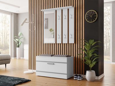 Garderobe-Set Opal Garderobe Kleiderständer Schuhschrank Spiegel Sitzbank M24