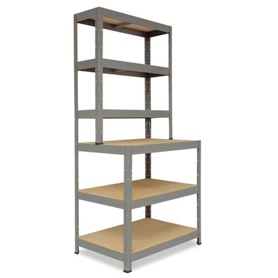 shelfplaza PRO 190x100x60 cm Werkbank Regal mit 6 Böden grau