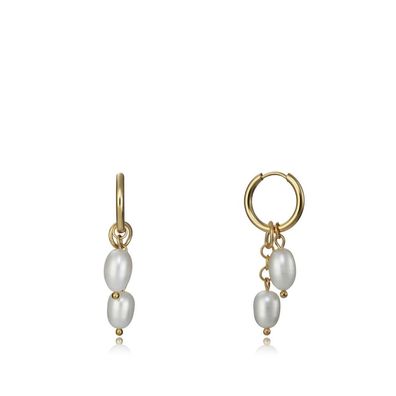 Gold plated round earrings with pearls 2in1 Chic 1338E01012