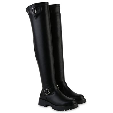 VAN HILL Damen Leicht Gefütterte Overknees Stiefel Profil-Sohle Schuhe 841817