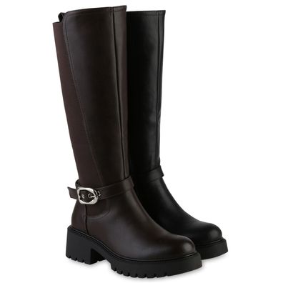 VAN HILL Damen Leicht Gefütterte Bikerstiefel Stiefel Profil-Sohle Schuhe 841838