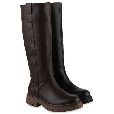 VAN HILL Damen Klassische Stiefel Blockabsatz Profil-Sohle Freizeit Schuhe 841859