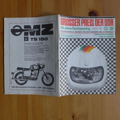 DDR Oldtimer ADMV Rennsport Programmheft Sachsenring 1977 Prospekt